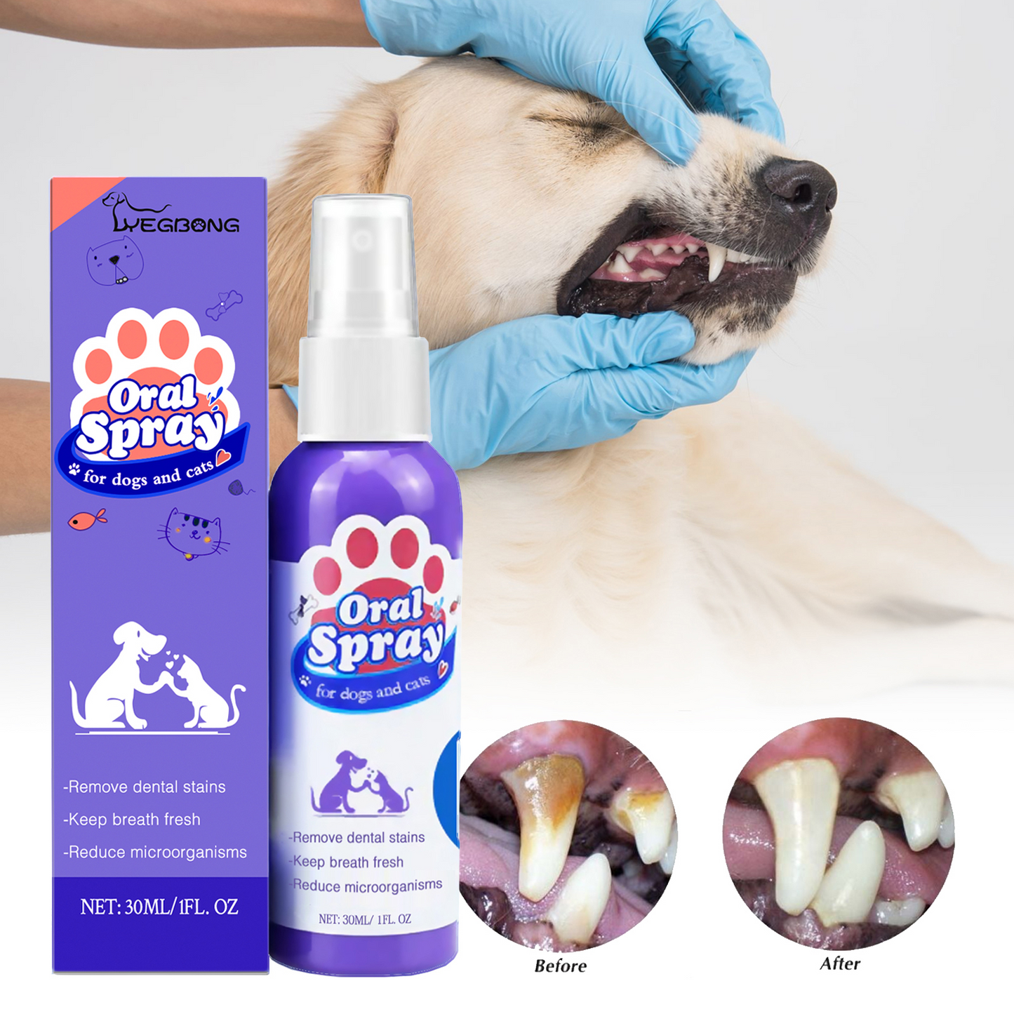 Pet Oral Spray for Dogs & Cats – Natural Breath Freshener & Plaque Remover | Fights Tartar, Gingivitis & Gum Disease